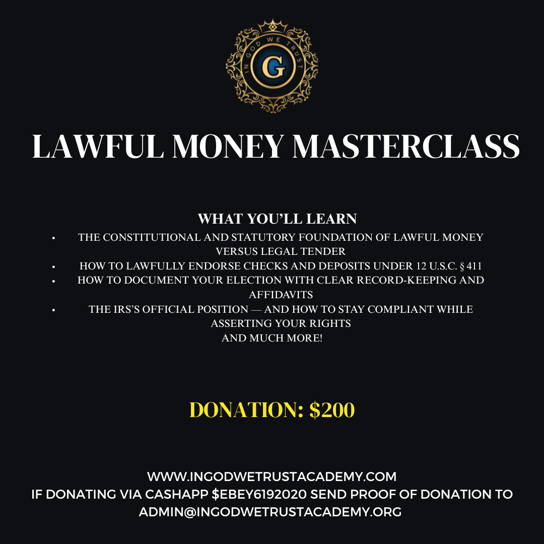 Lawful Money Livestream including Replay and Ebook